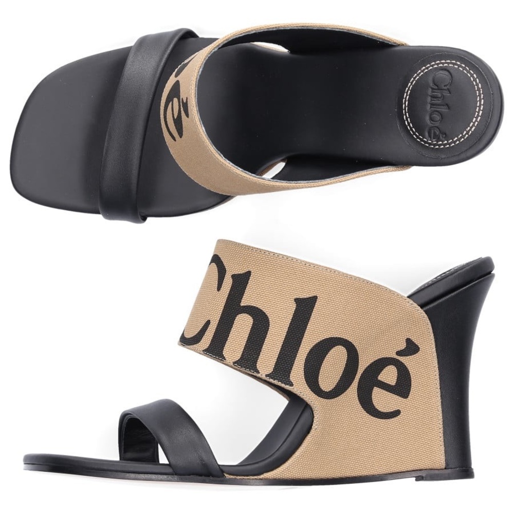 Chloe Verena Logo Canvas and Leather Sandal
